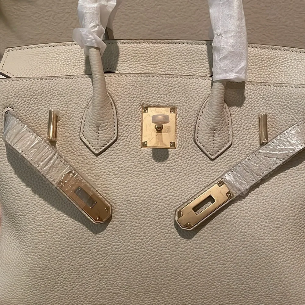 Top Handle Leather Satchel BK Cream White 30cm - Picture 6 of 9